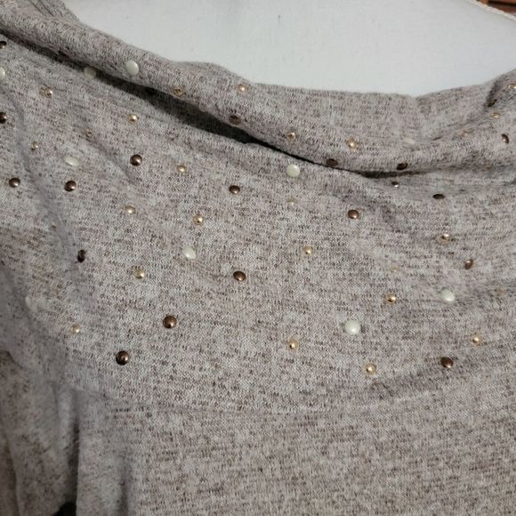Zenergy by Chico's grey beige sweater Cowl Neck 3/4 sleeve soft size 3 or XL - Picture 3 of 6